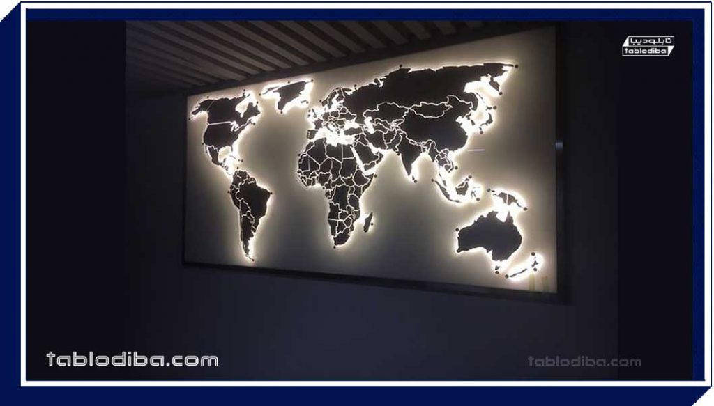 تابلو نقشه جهان برجسته نور با کیفیت